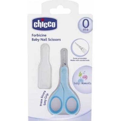 Chicco nožnice s okrúhlou špičkou modré + biely kryt