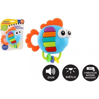 Teddies Chrastítko Kousátko Ryba piánko se zvukem, světlem