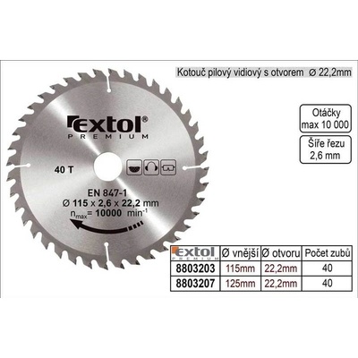 EXTOL PREMIUM kotúč pílový s SK plátkami 185x2,2x20mm 36T 8803226