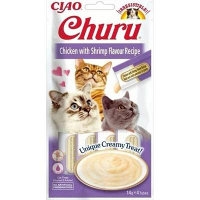 INABA Cat Churu Pyré kura s krevetami 4 x 14 g