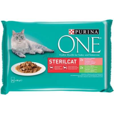 Purina One SterilCat mini filetky s morkou a zelenými fazuľkami s lososom a mrkvou v šťave 4 x 85 g