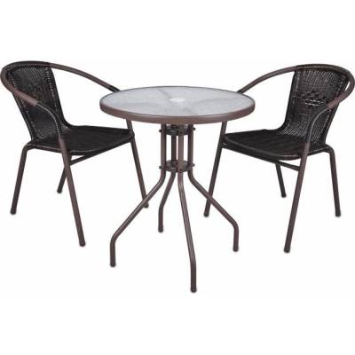 Bistro stolek se skleněnou deskou a 2 židle z polyratanu Garth KK-D02345