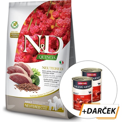 N&D Dog Quinoa GF Adult Medium & Maxi, Neutered, Duck, Broccoli & Asparagus 12 kg